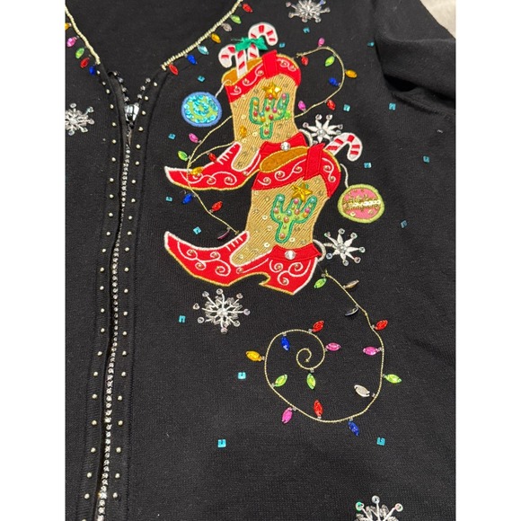 Jack B. Quick Womens Sweater L Black Christmas Cardigan Stocking Festive - Picture 2 of 7